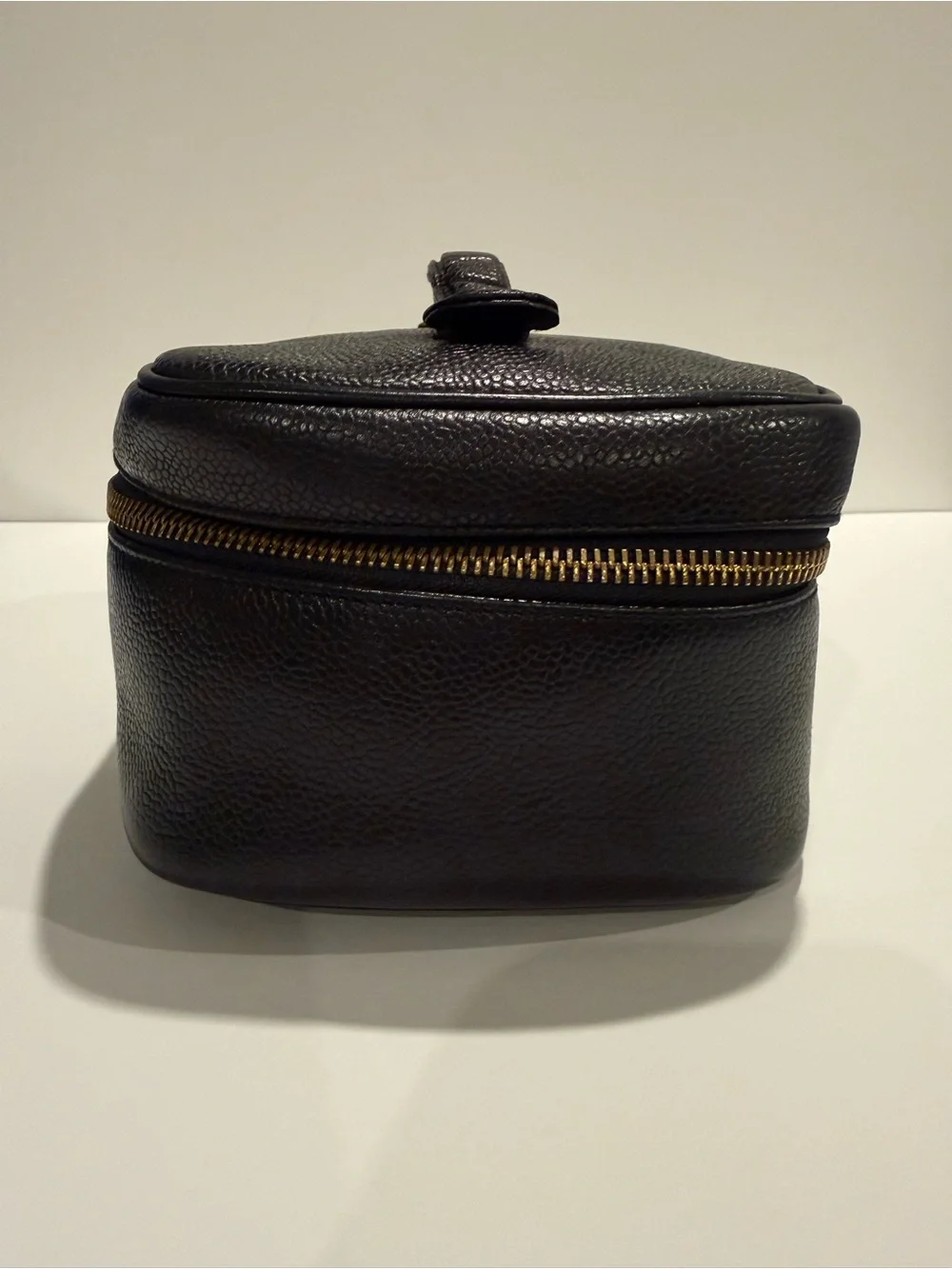 CHANEL Black Caviar Leather CC Embossed Cosmetic Pouch with Gold Zipper